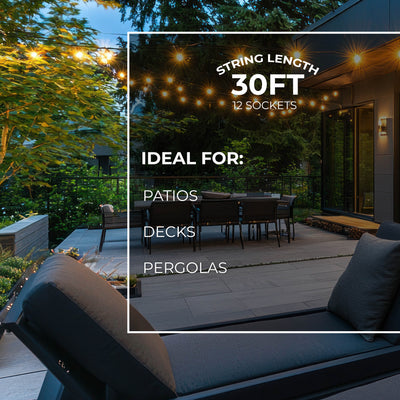 30-foot Black S14 Incandescent String Light Kit with 12 Sockets, 2700K, 2-Pack