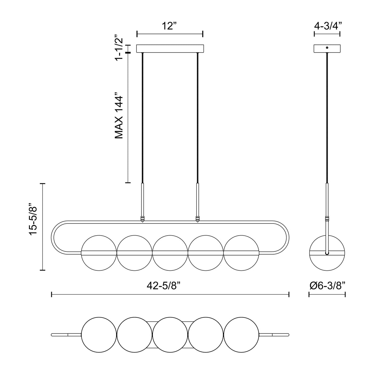 Tagliato 5 Head Steel Linear Pendant