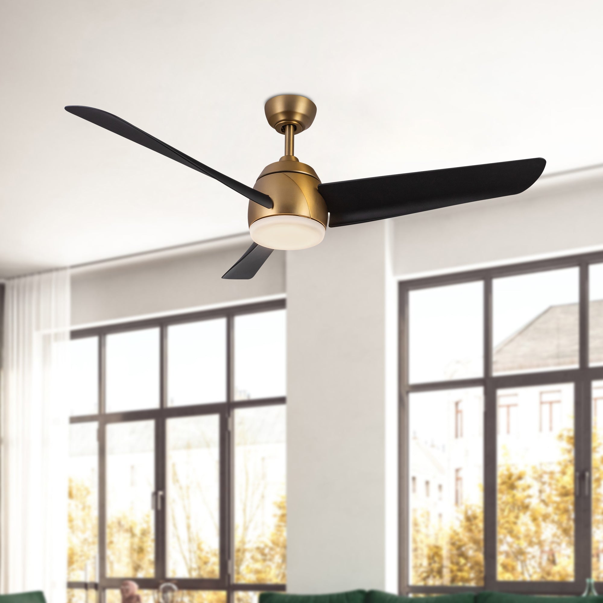 Thalia 54-in Brushed Gold and Matte Black Reversible AC LED Ceiling Fan