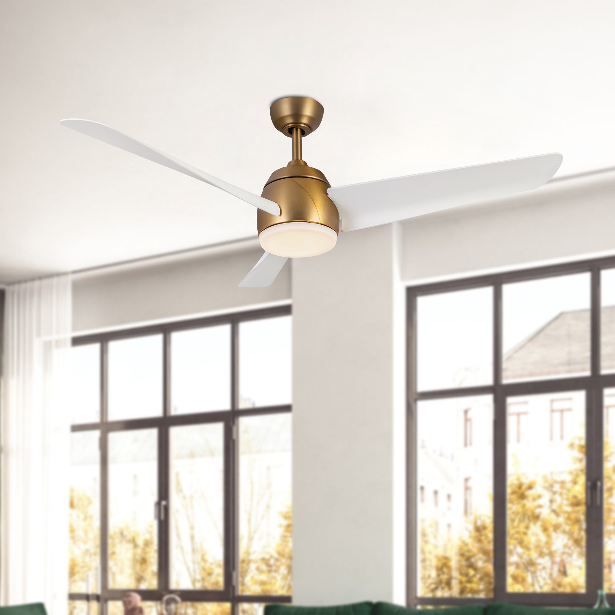 Thalia 54-in Brushed Gold and Matte White Reversible AC LED Ceiling Fan