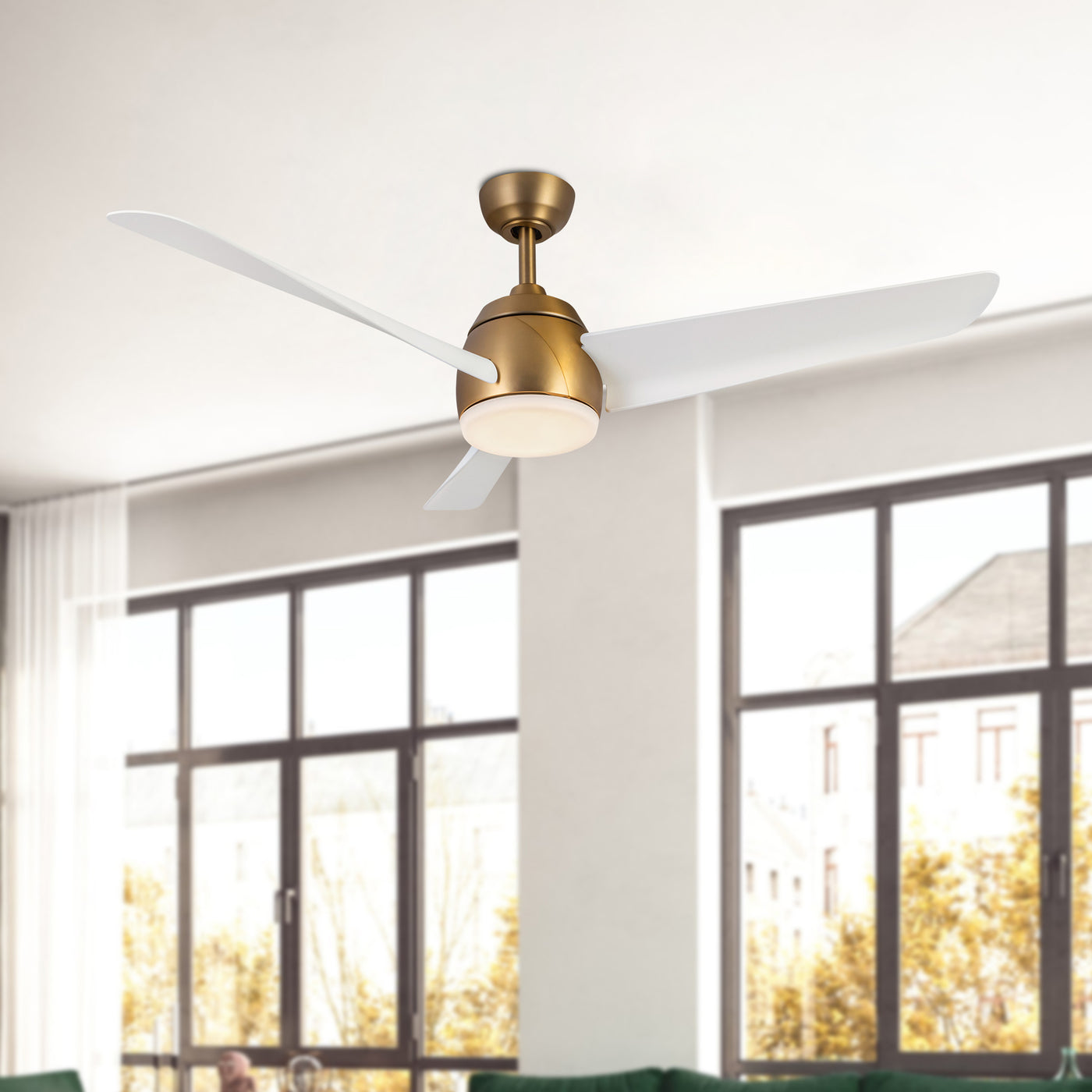 Thalia 54-in Brushed Gold and Matte White Reversible AC LED Ceiling Fan
