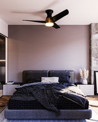 Thalia 54-in Brushed Gold and Matte Black Damp-Rated Dimmable LED Hugger Fan