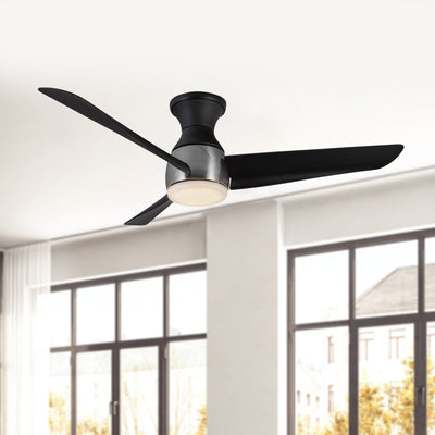 Thalia 54-in Brushed Nickel and Matte Black Damp-Rated Dimmable LED Hugger Fan