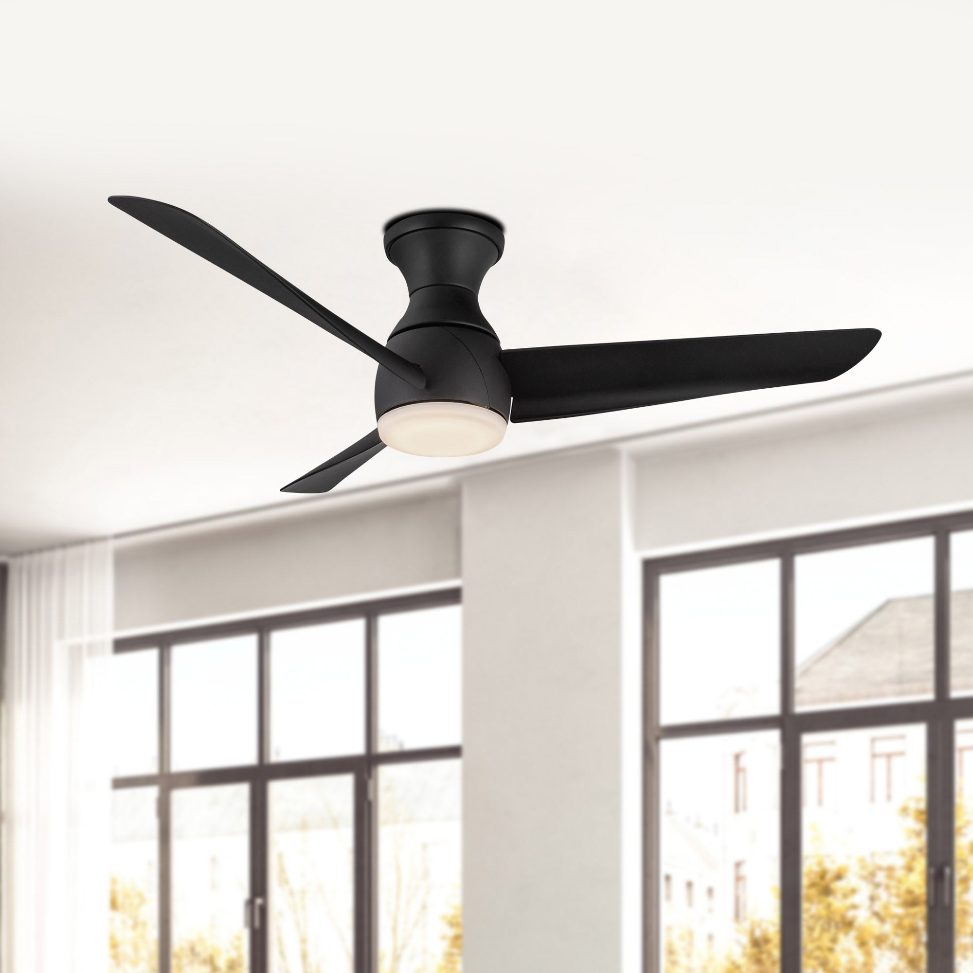 Thalia 54-in Matte Black Damp-Rated Dimmable LED Hugger Fan
