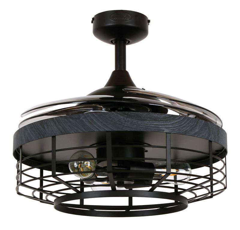 48 Inch Black Koa Retractable Blade Ceiling Fan