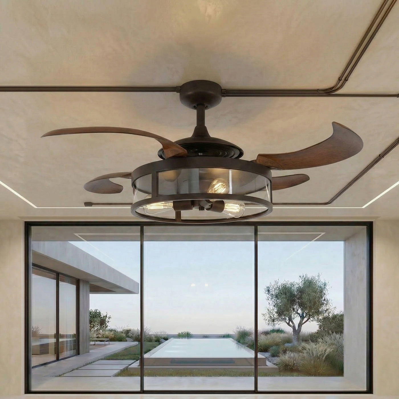 Classic 48 Inch 3 Light Bronze Fan with Retractable Blades