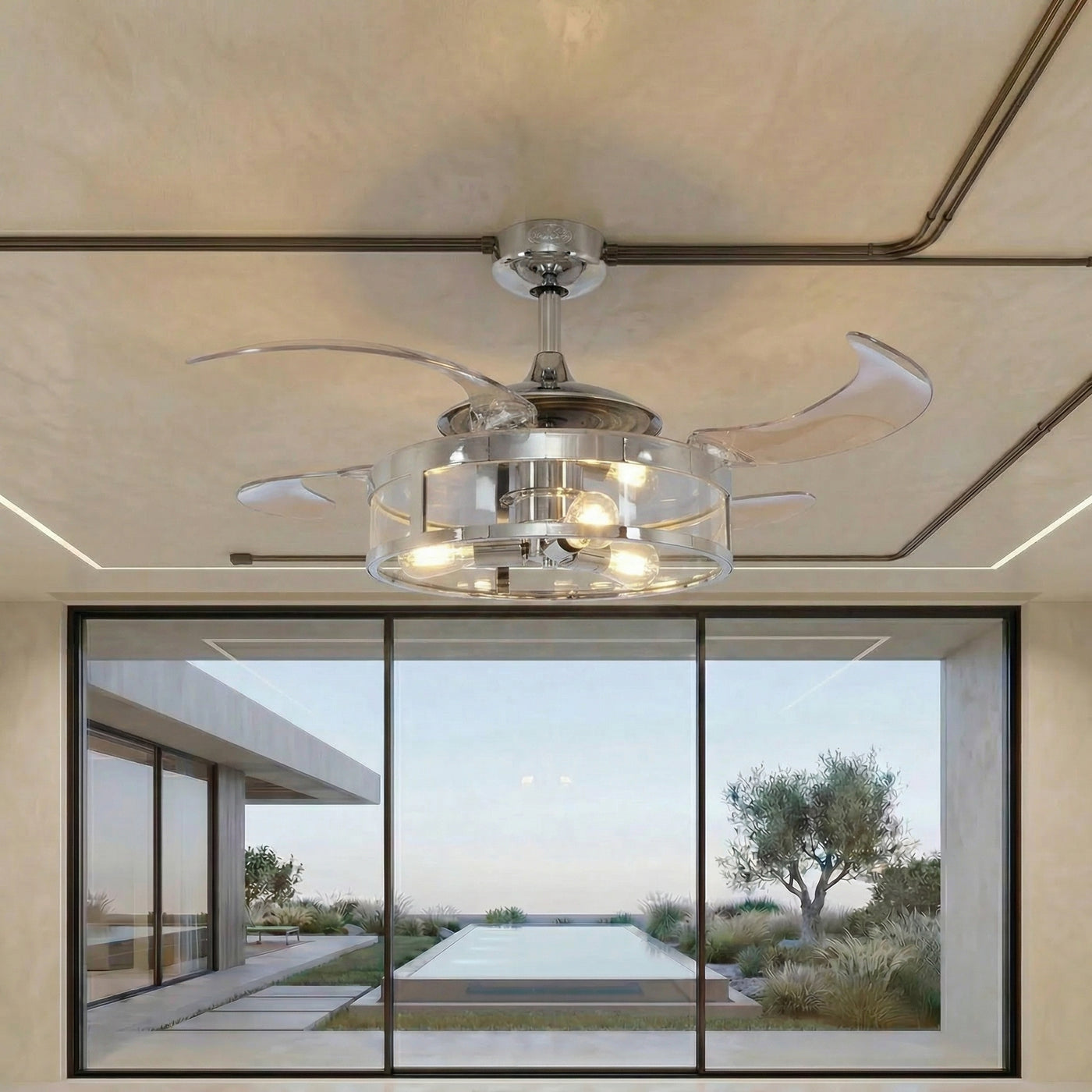 Classic 48 Inch 3 Light Chrome Fan with Retractable Blades