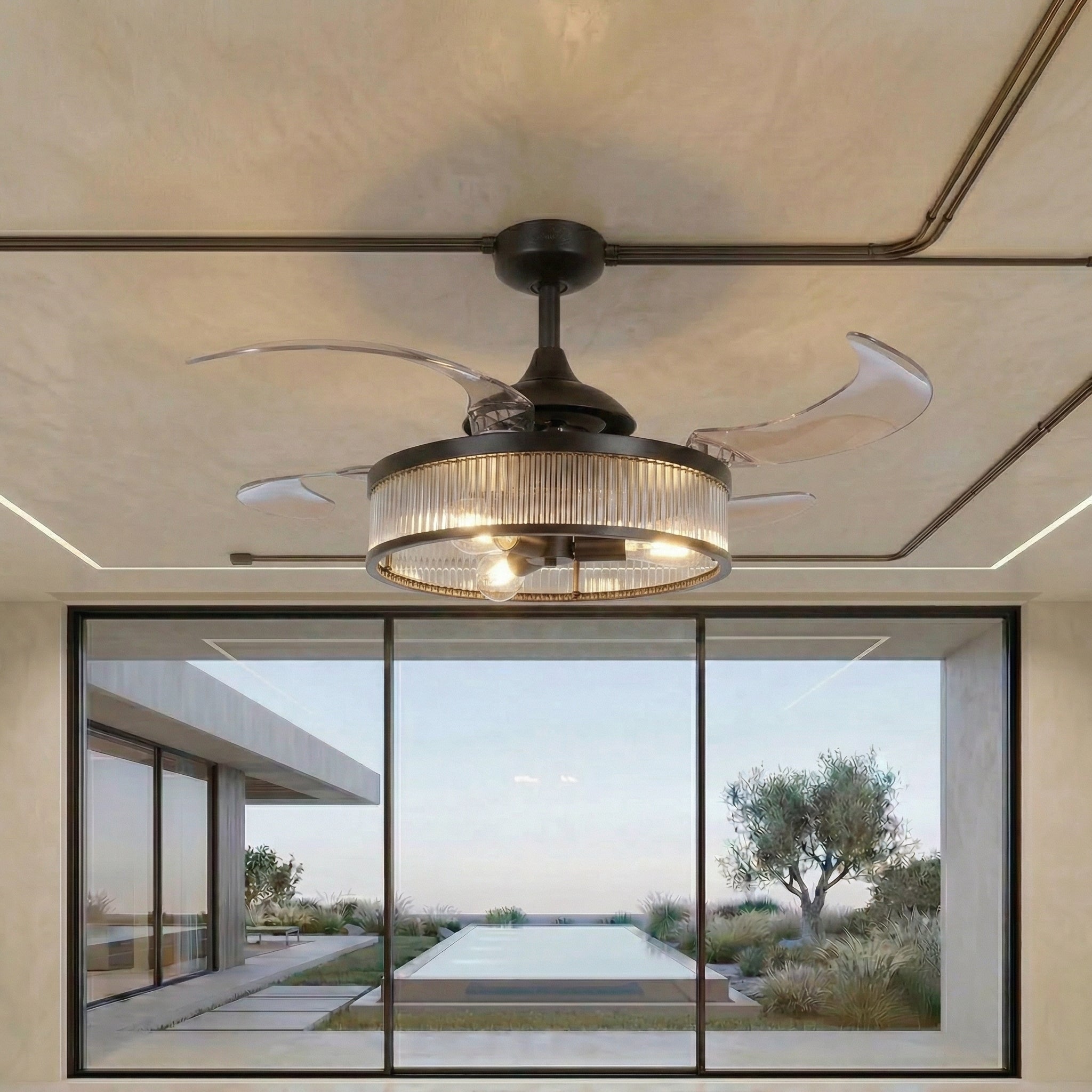 Corbelle 48 Inch 3 Light Antique Black Fan with Retractable Blades