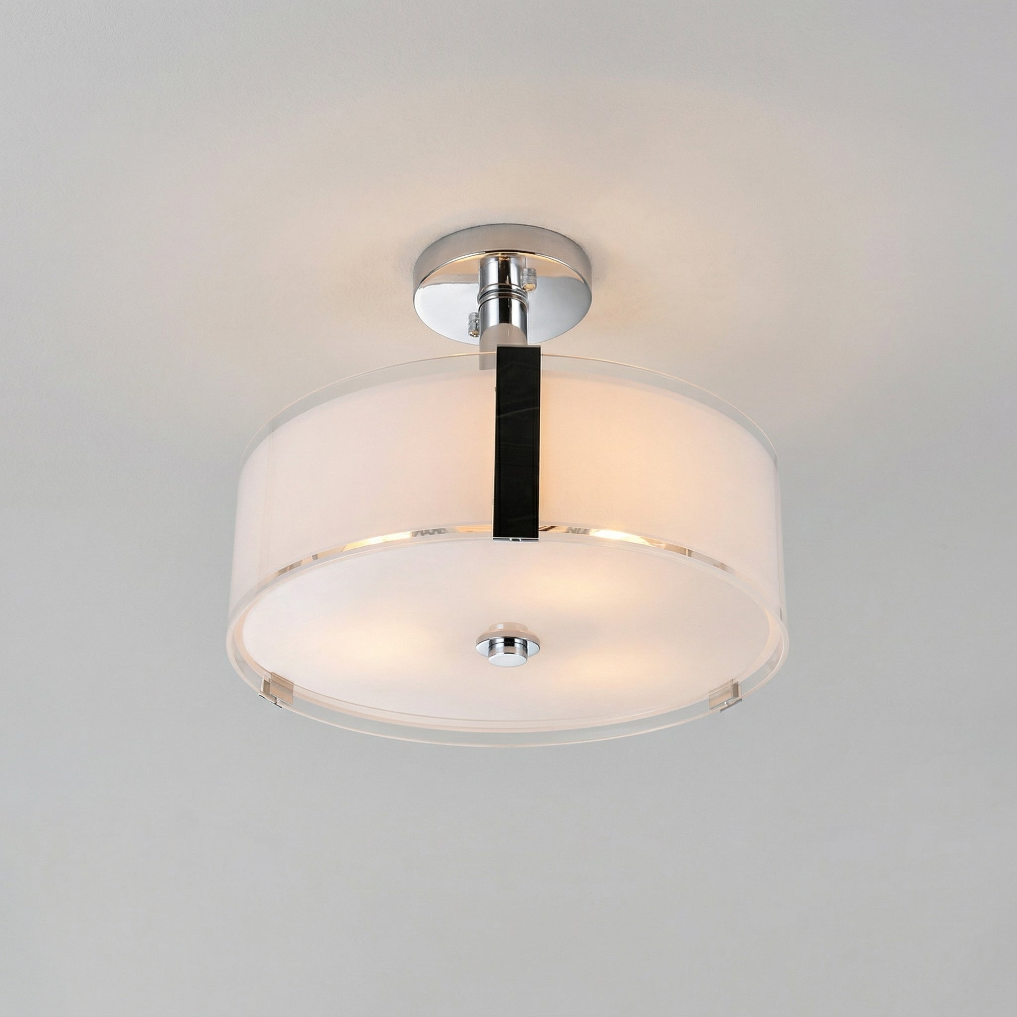 Lucie 3 Light 14in Chrome Flush Mount Round Drum Shade