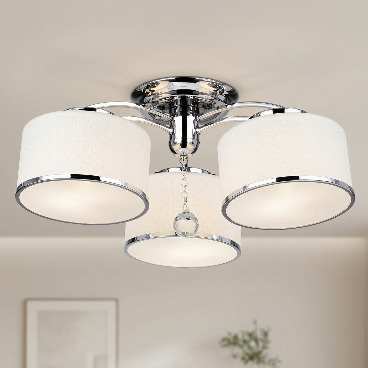 Frosted 3 Light 24 Inch Chrome Flush Mount with Glass Shades
