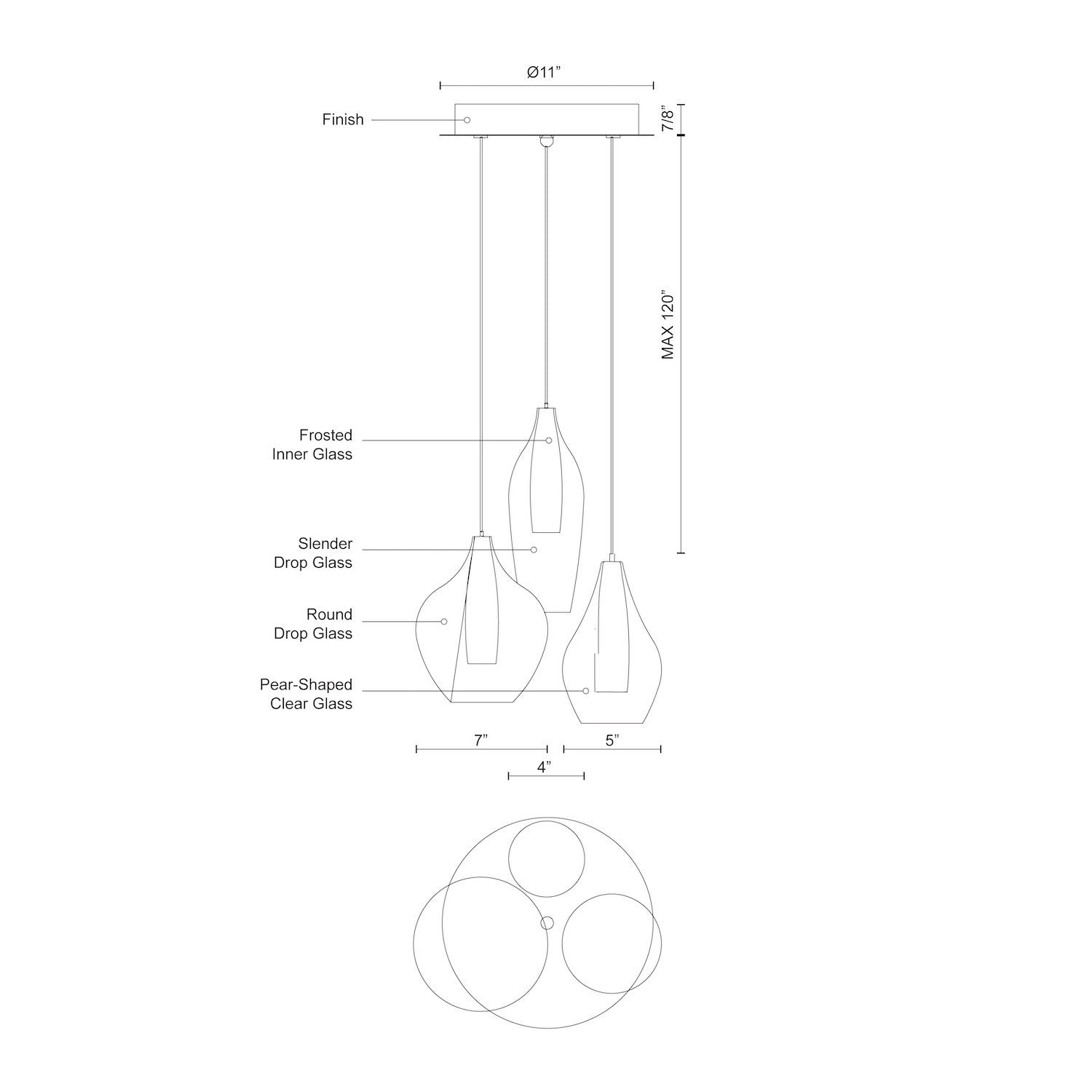 Victoria 3 Head Aluminum Multi Pendant