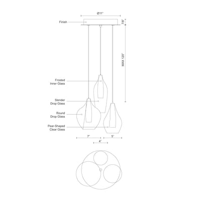 Victoria 3 Head Aluminum Multi Pendant