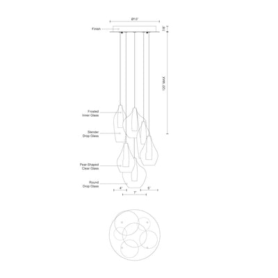 Victoria 6 Head Aluminum Multi Pendant