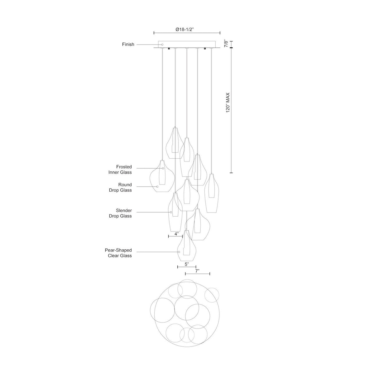 Victoria 9 Head Aluminum Multi Pendant
