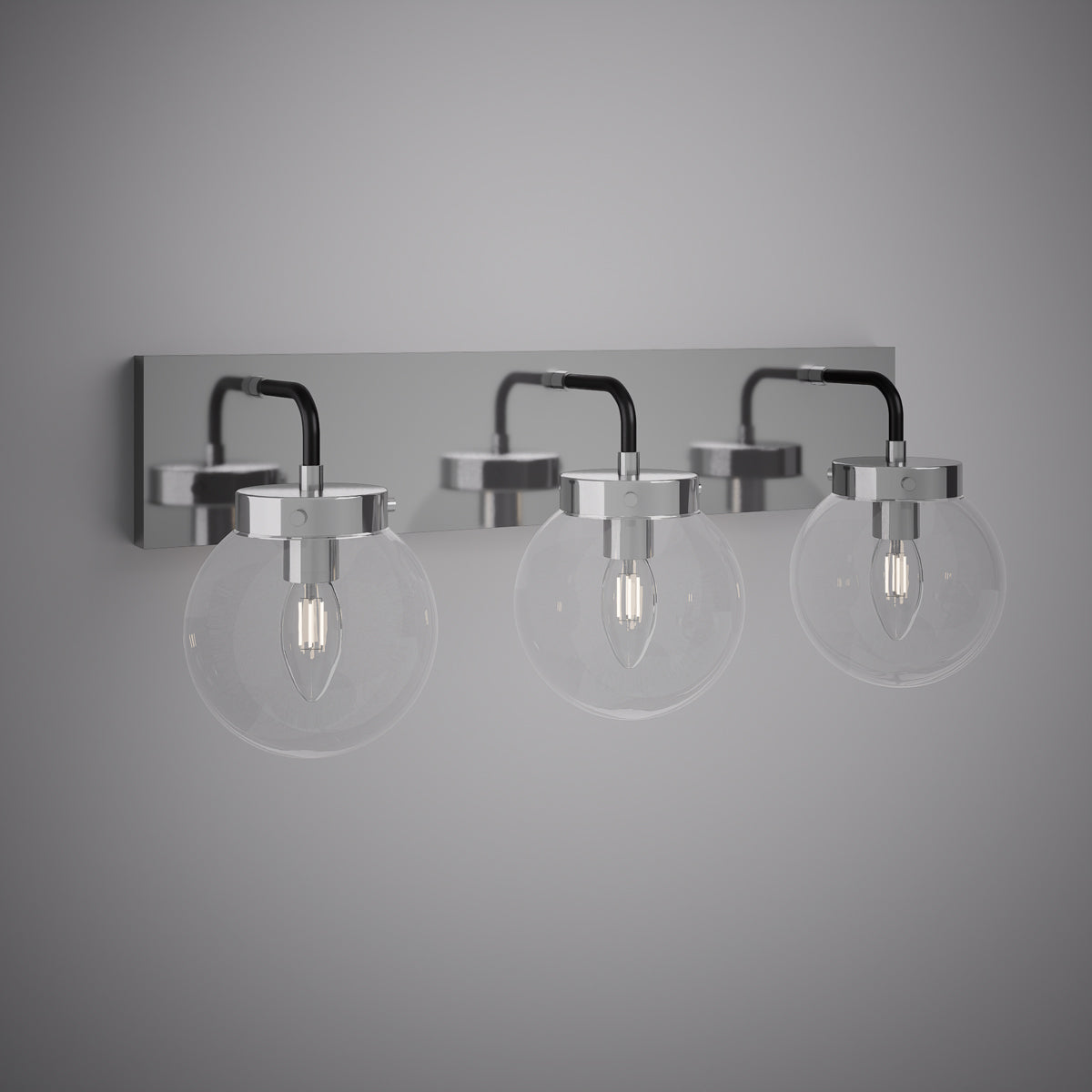 Polished Chrome/Black Bianca 3-Light Vanity Light  Clear Glass Dimmable