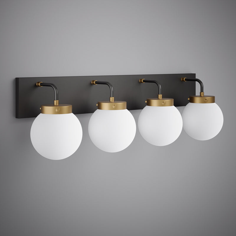 Matte Black/Aged Brass Bianca 4-Light Vanity Light  Opal Glass Dimmable