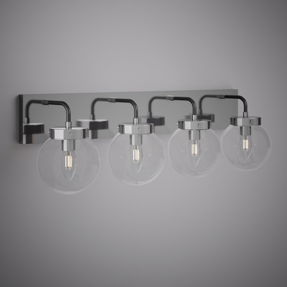 Polished Chrome/Black Bianca 4-Light Vanity Light  Clear Glass Dimmable