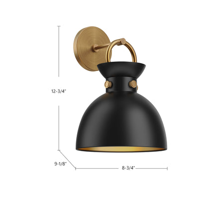 Waldo 9-in Aged Gold/Matte Black 1 Light Damp-Rated Wall/Vanity Light