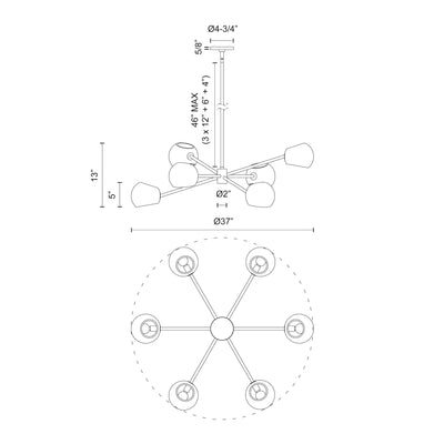 Willow 37-in 6 Lights Steel Chandelier