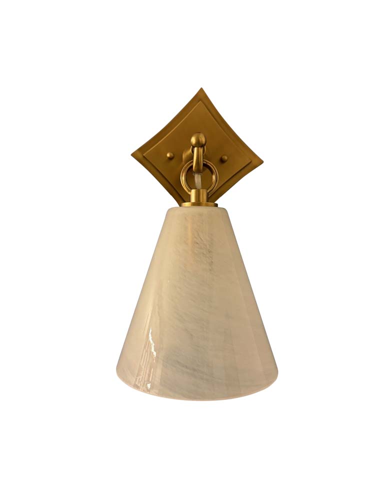 7.5-inch Brushed Brass Wall Sconce White Shade
