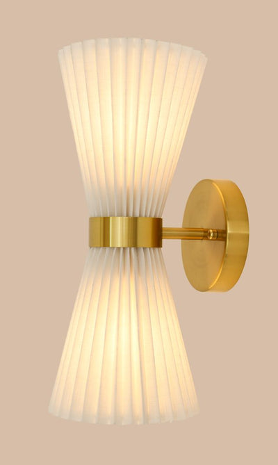 Amore 2 Light Aged Brass Linen Wall Sconce with White Shades