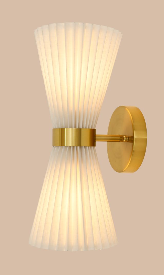 Amore 2 Light Aged Brass Linen Wall Sconce with White Shades
