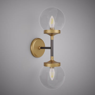 2-Light 18-in Matte Black/Aged Brass Vanity Light Dimmable 80W