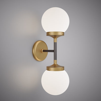 2-Light 18-in Matte Black/Aged Brass Vanity Light Dimmable 80W