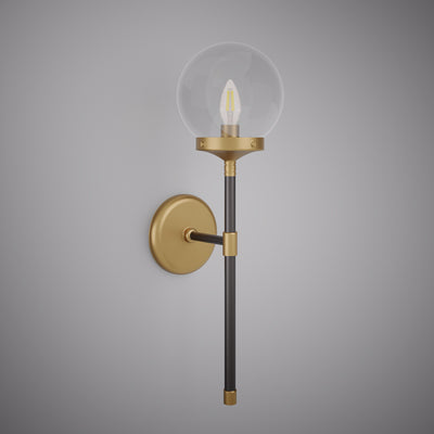 Matte Black/Aged Brass Cylindrical Wall Sconce Clear Glass Dimmable