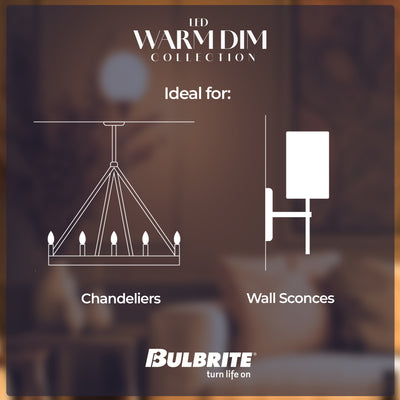 Warm Dims G16 5W Dimmable Milky Filament LED Light Bulb with E12 Base, 3000K-1800K, 500 Lumens, 4-Pack