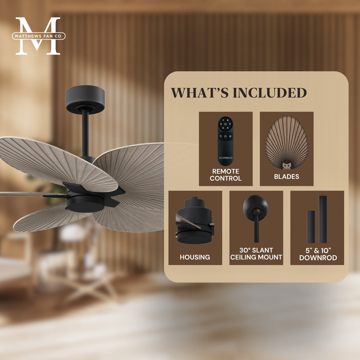 Alessandra Tropical 5-Blade Ceiling Fan Without Light Kit
