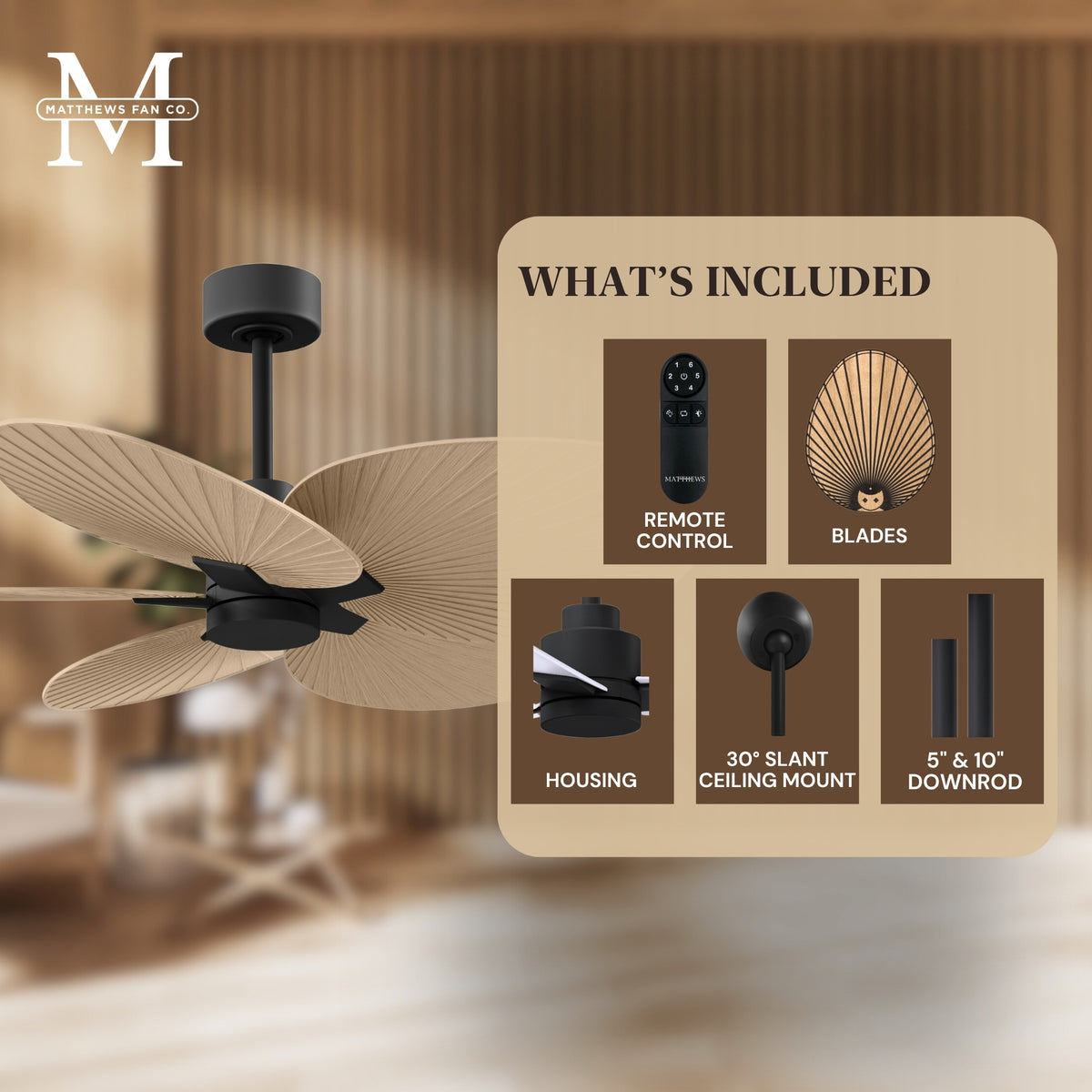 Alessandra Tropical 5-Blade Ceiling Fan Without Light Kit