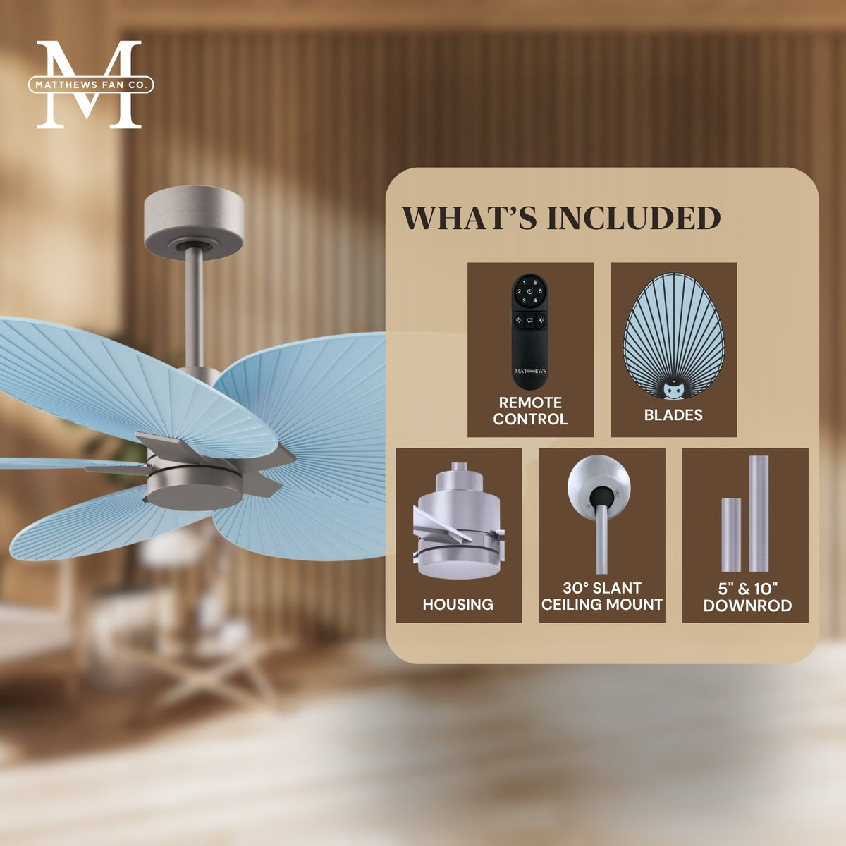Alessandra Tropical 5-Blade Ceiling Fan Without Light Kit