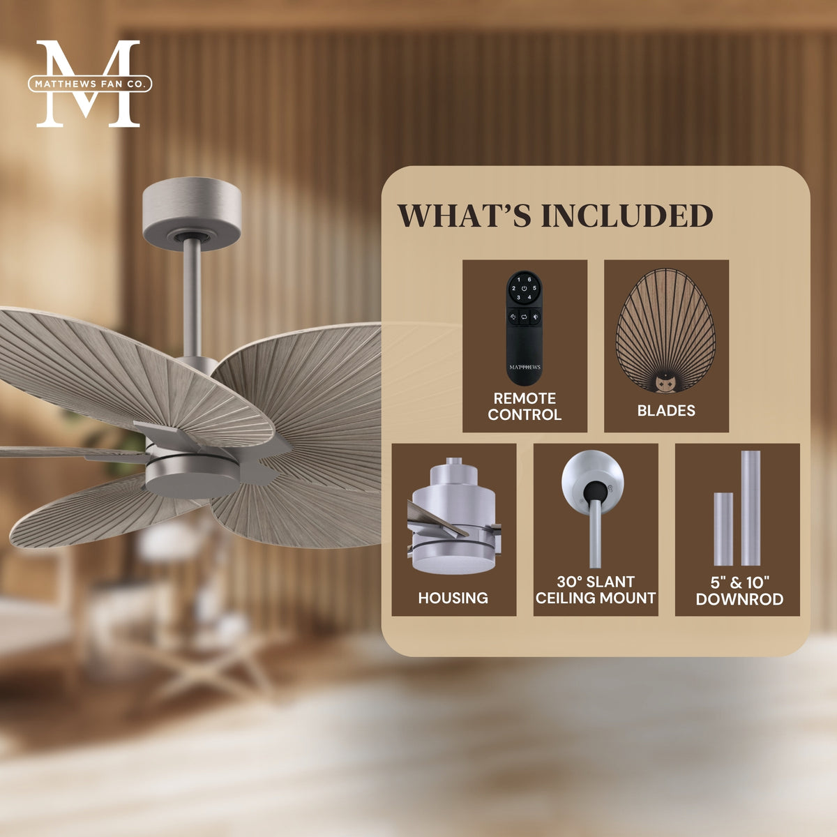 Alessandra Tropical 5-Blade Ceiling Fan Without Light Kit