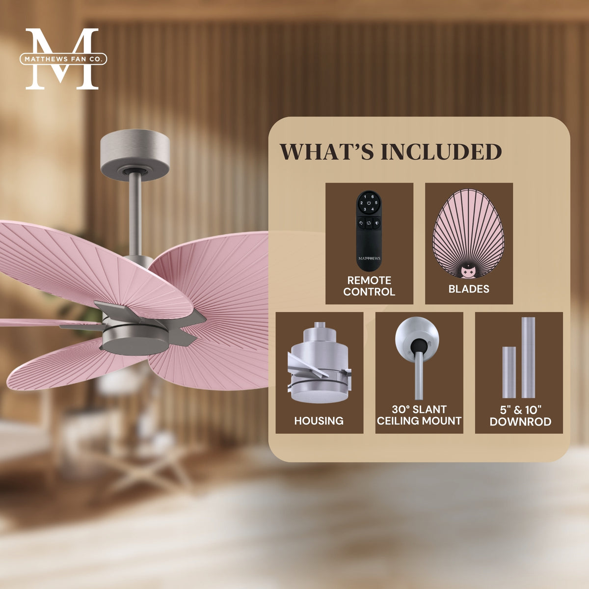 Alessandra Tropical 5-Blade Ceiling Fan Without Light Kit