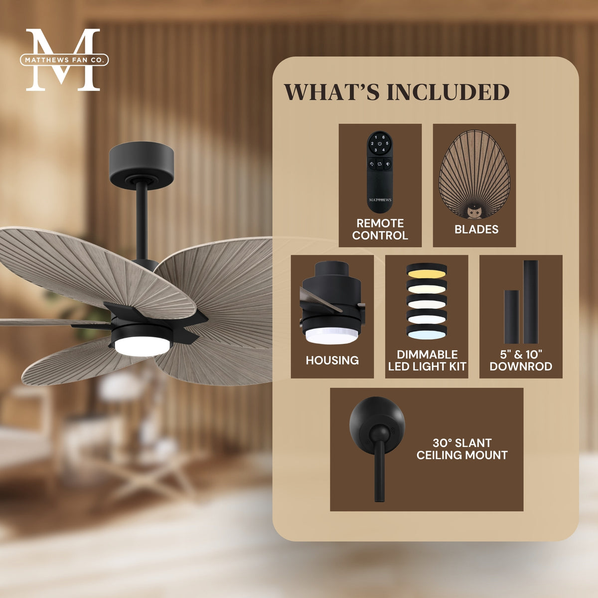 Alessandra Tropical 5-Blade Ceiling Fan with LED Light