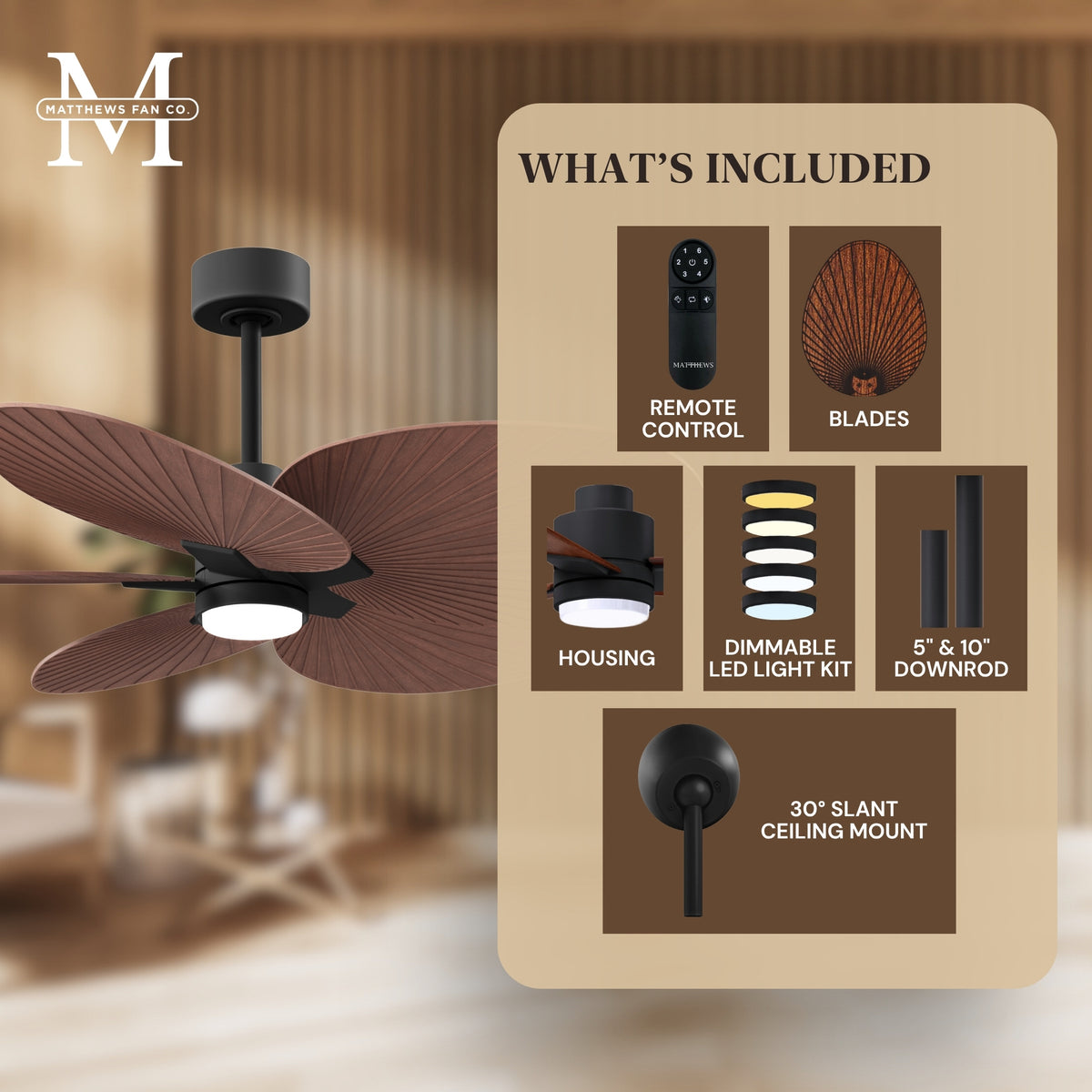 Alessandra Tropical 5-Blade Ceiling Fan with LED Light