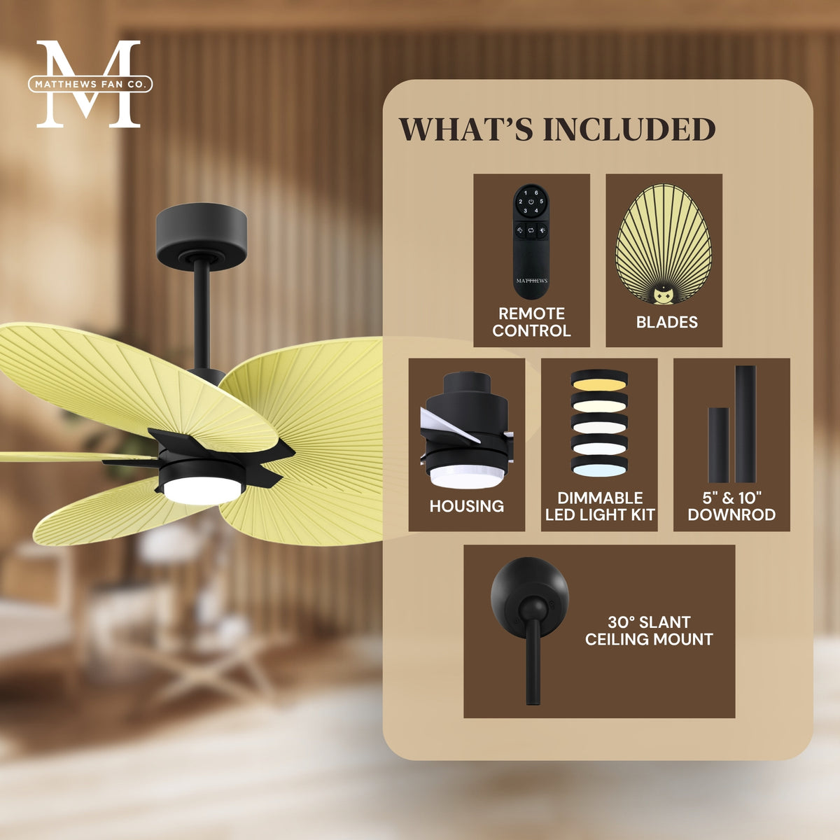Alessandra Tropical 5-Blade Ceiling Fan with LED Light
