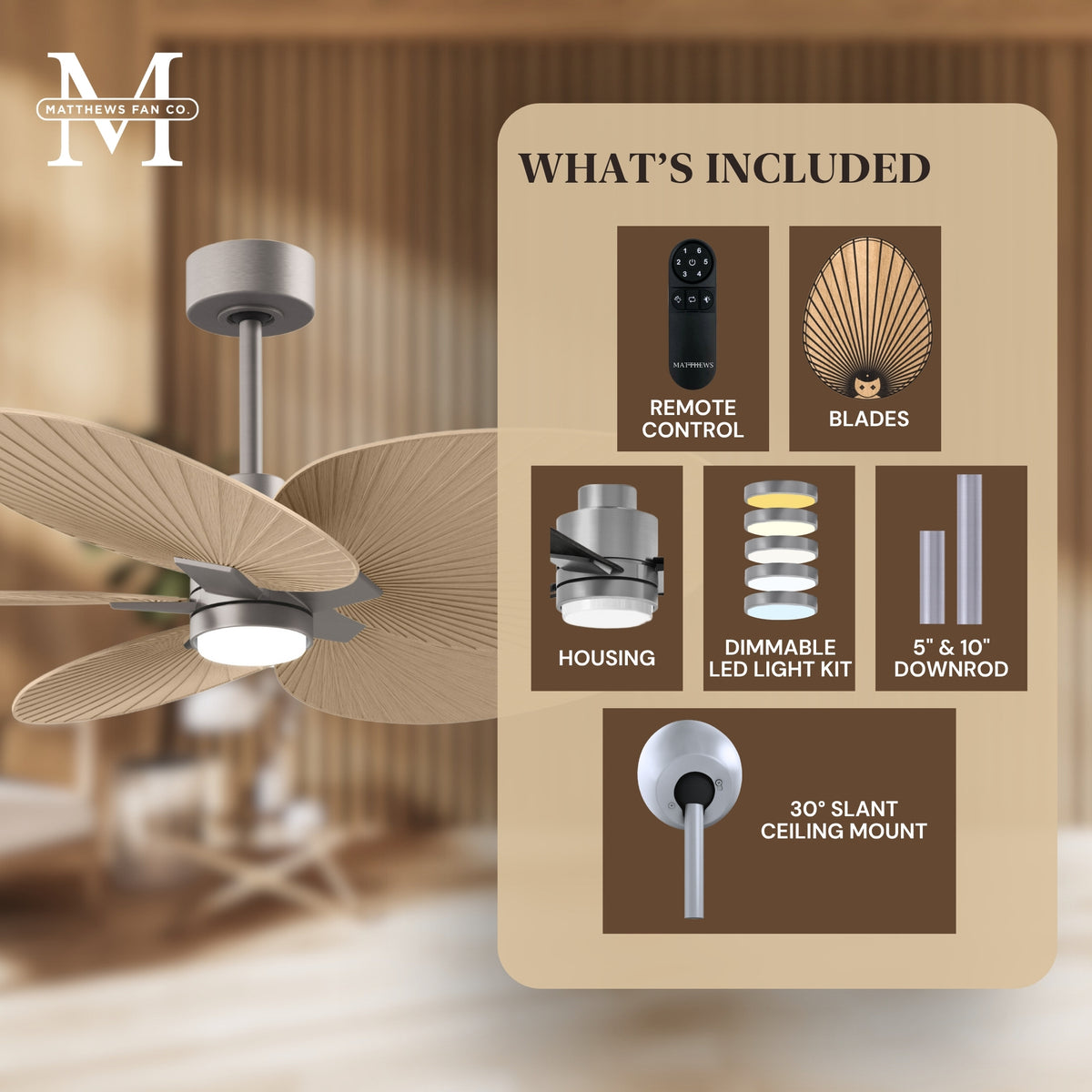 Alessandra Tropical 5-Blade Ceiling Fan with LED Light