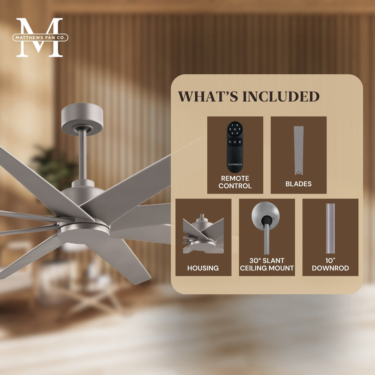 64-Inch Ariella 8-Blade Ceiling Fan Without Light Kit
