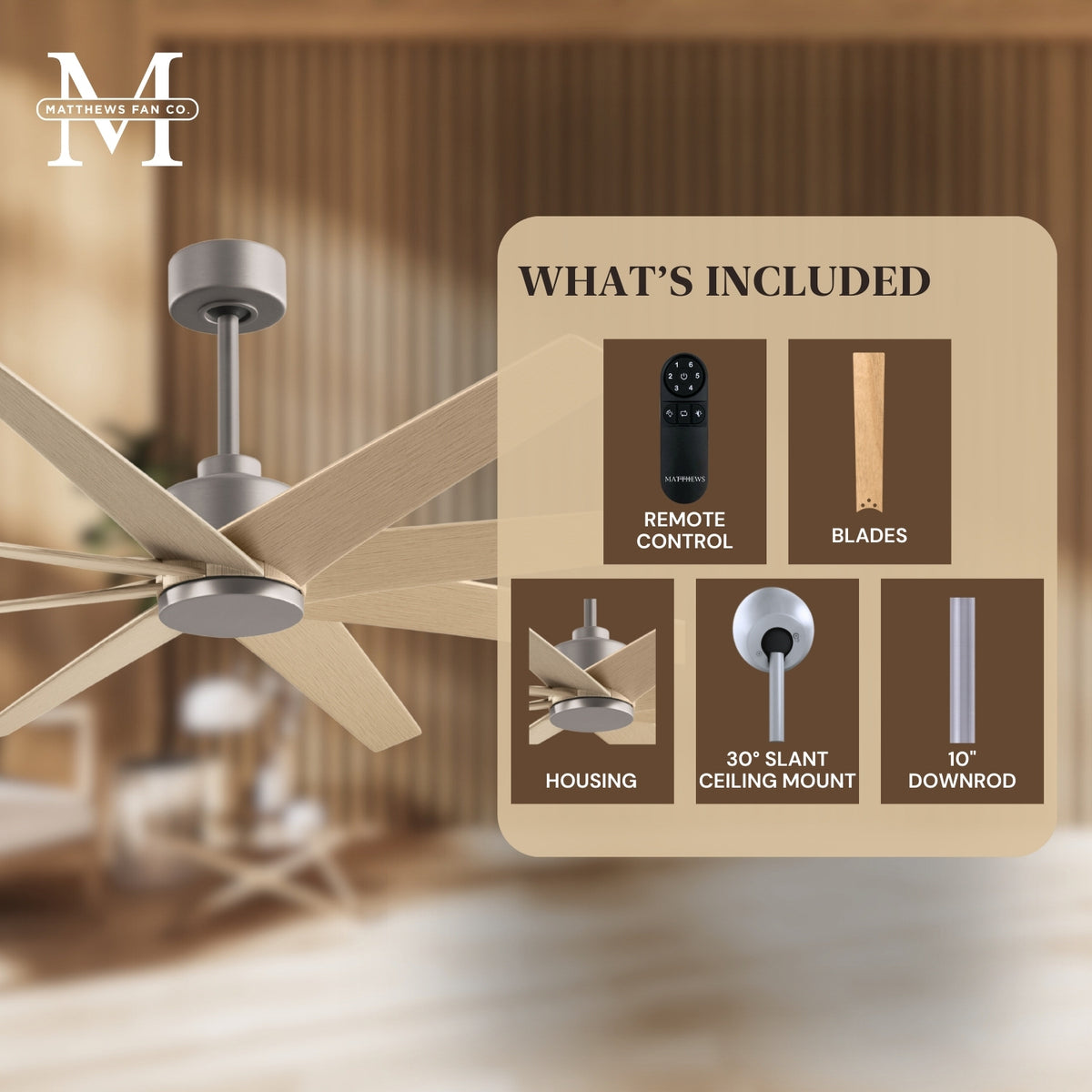 64-Inch Ariella 8-Blade Ceiling Fan Without Light Kit