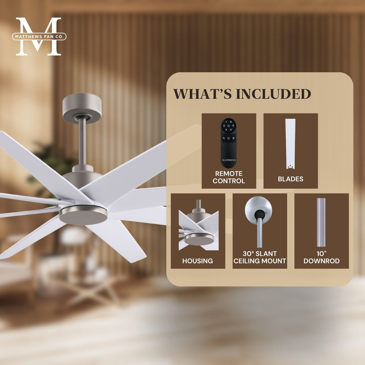 64-Inch Ariella 8-Blade Ceiling Fan Without Light Kit