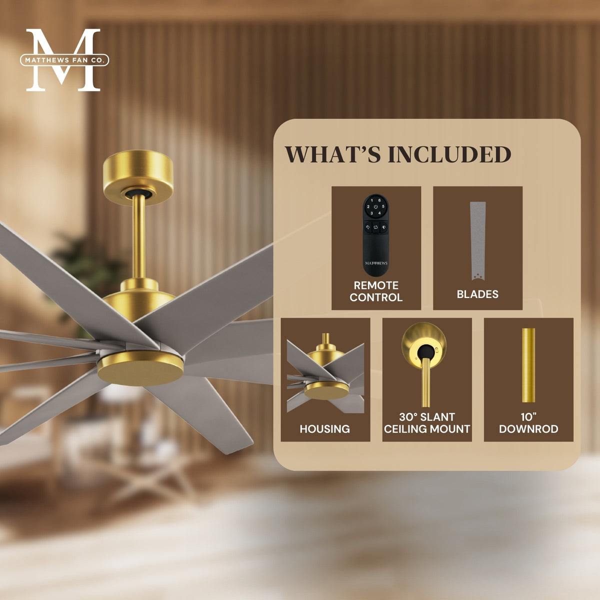 64-Inch Ariella 8-Blade Ceiling Fan Without Light Kit