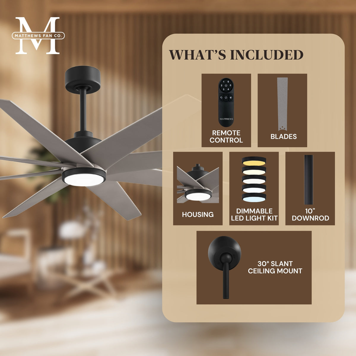 64-inch Ariella 8-Blade Ceiling Fan with LED Light