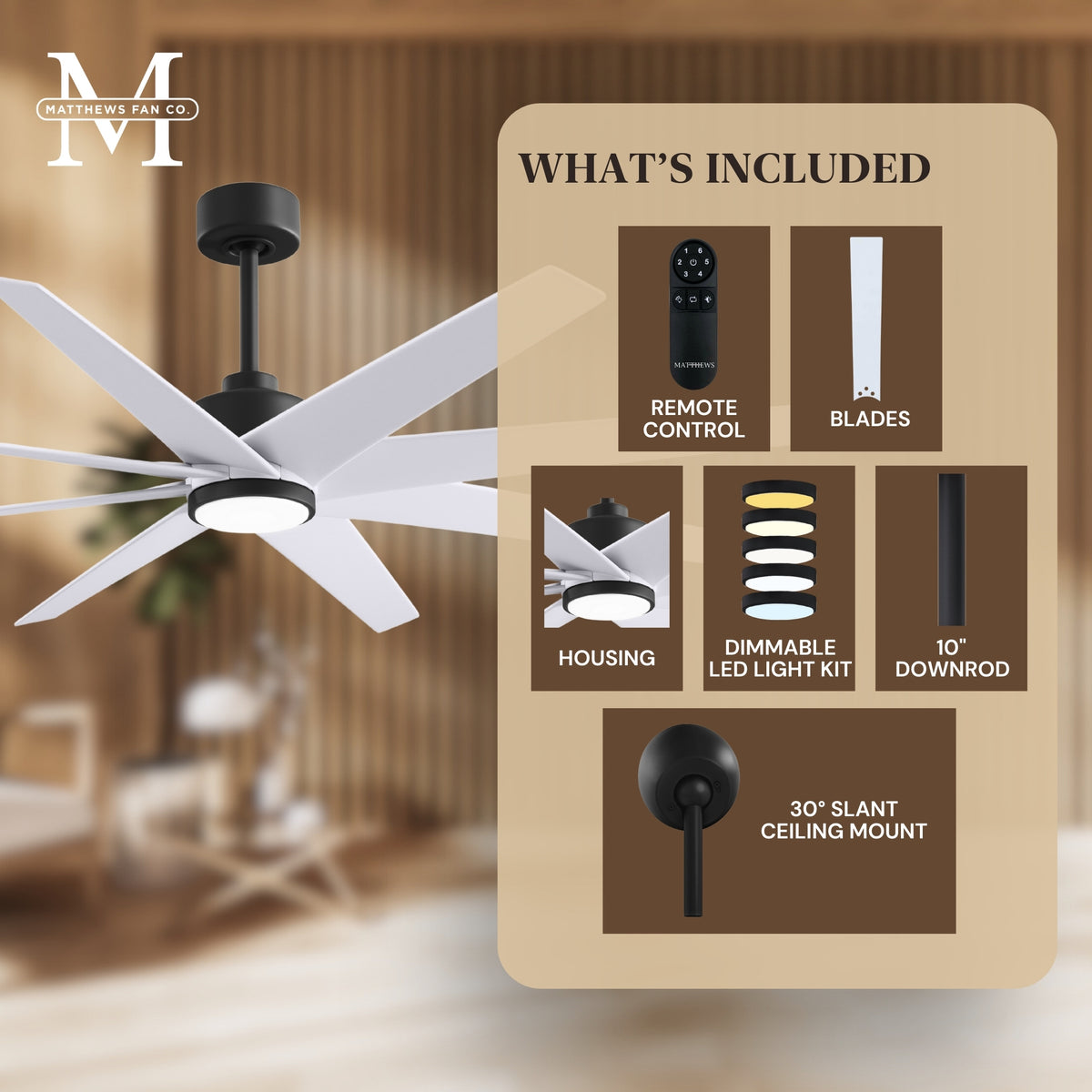 64-inch Ariella 8-Blade Ceiling Fan with LED Light