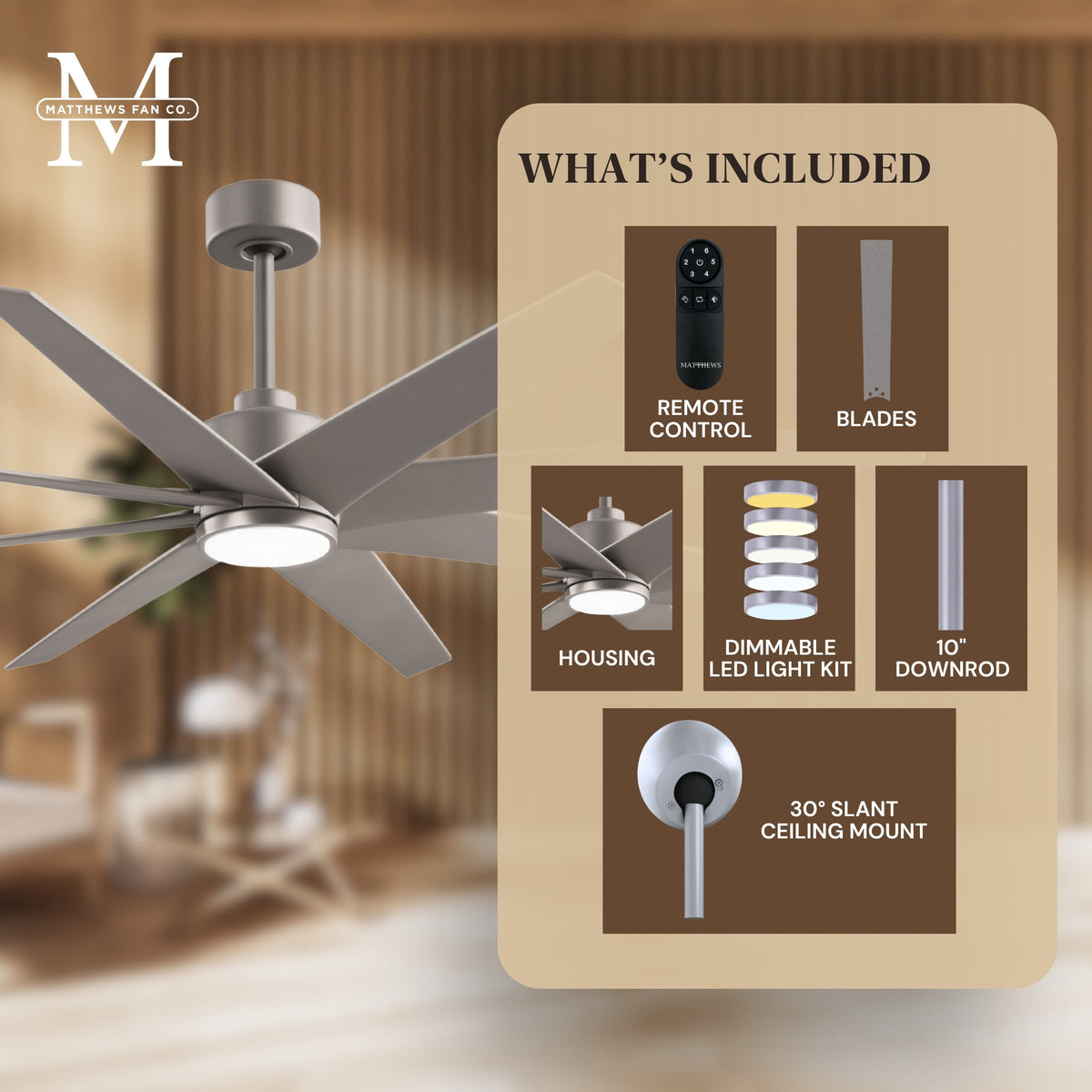 64-inch Ariella 8-Blade Ceiling Fan with LED Light