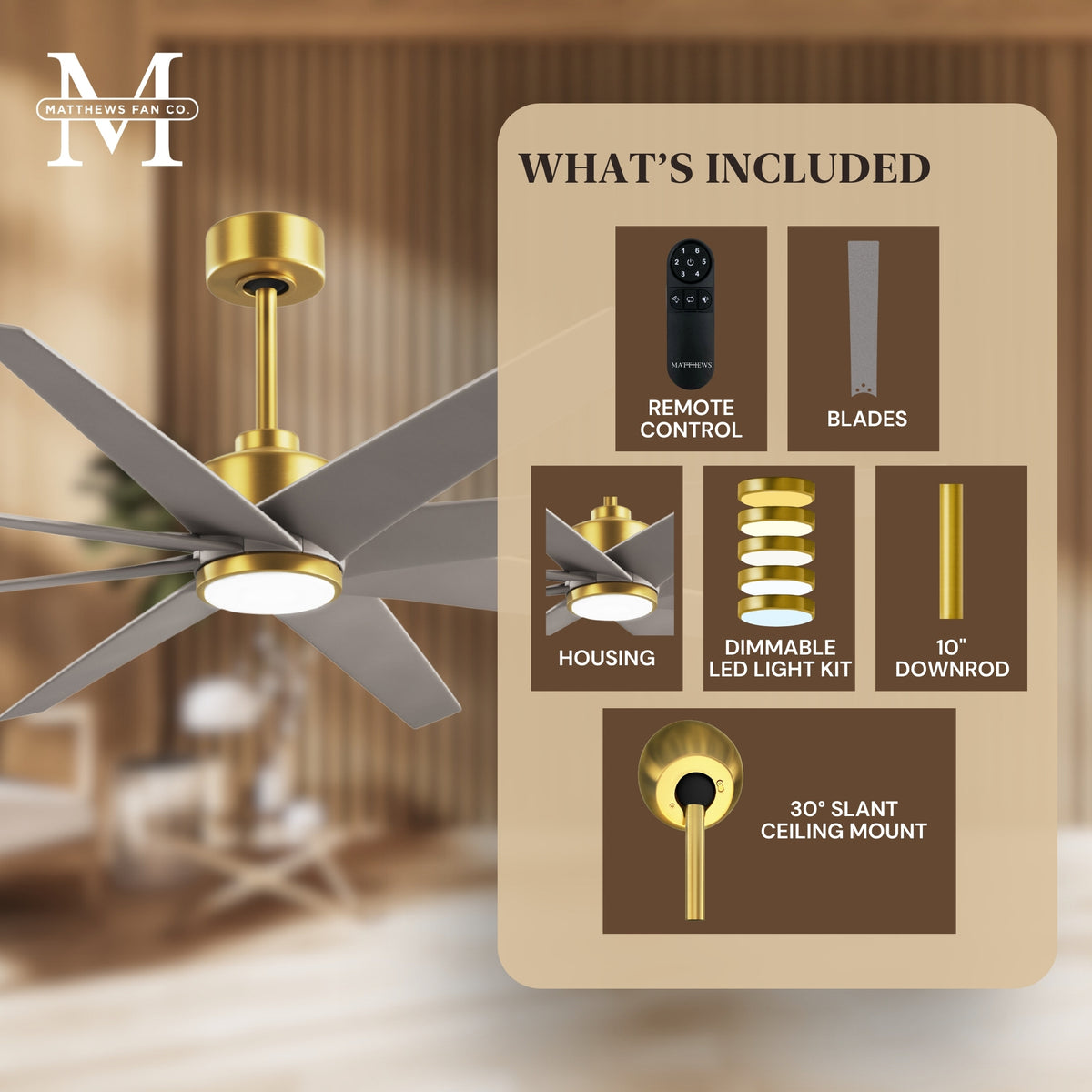 64-inch Ariella 8-Blade Ceiling Fan with LED Light