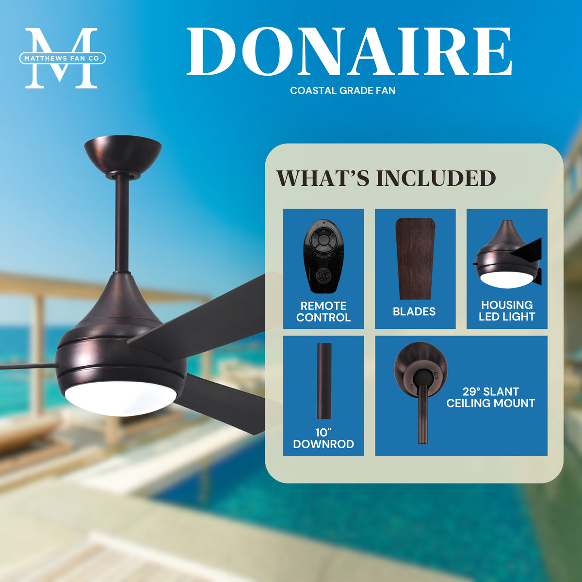 52-Inch Donaire 3-Blade Ceiling Fan with LED Light