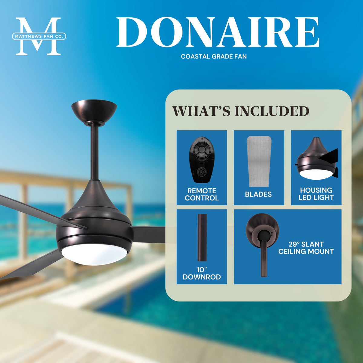 52-Inch Donaire 3-Blade Ceiling Fan with LED Light