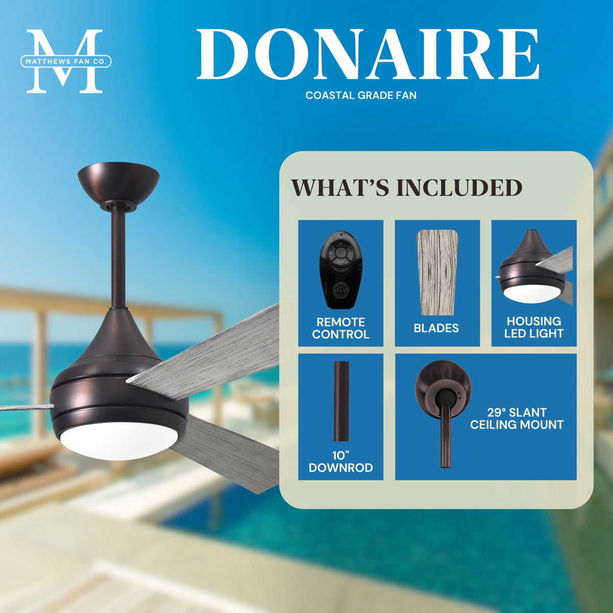 52-Inch Donaire 3-Blade Ceiling Fan with LED Light